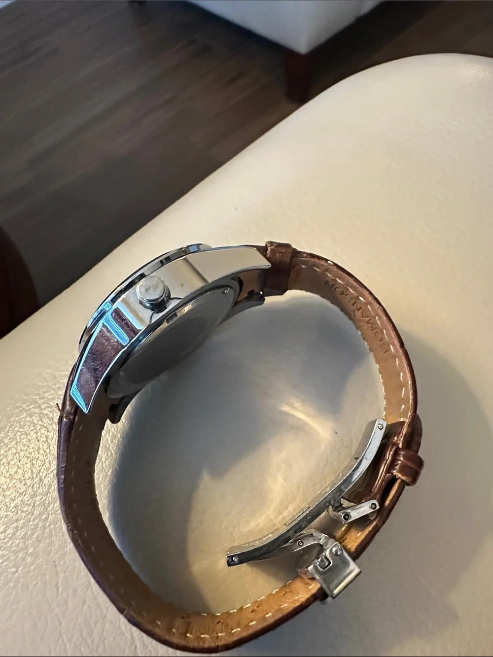 Romanson Silver Dial Watch with Brown Leather Strap